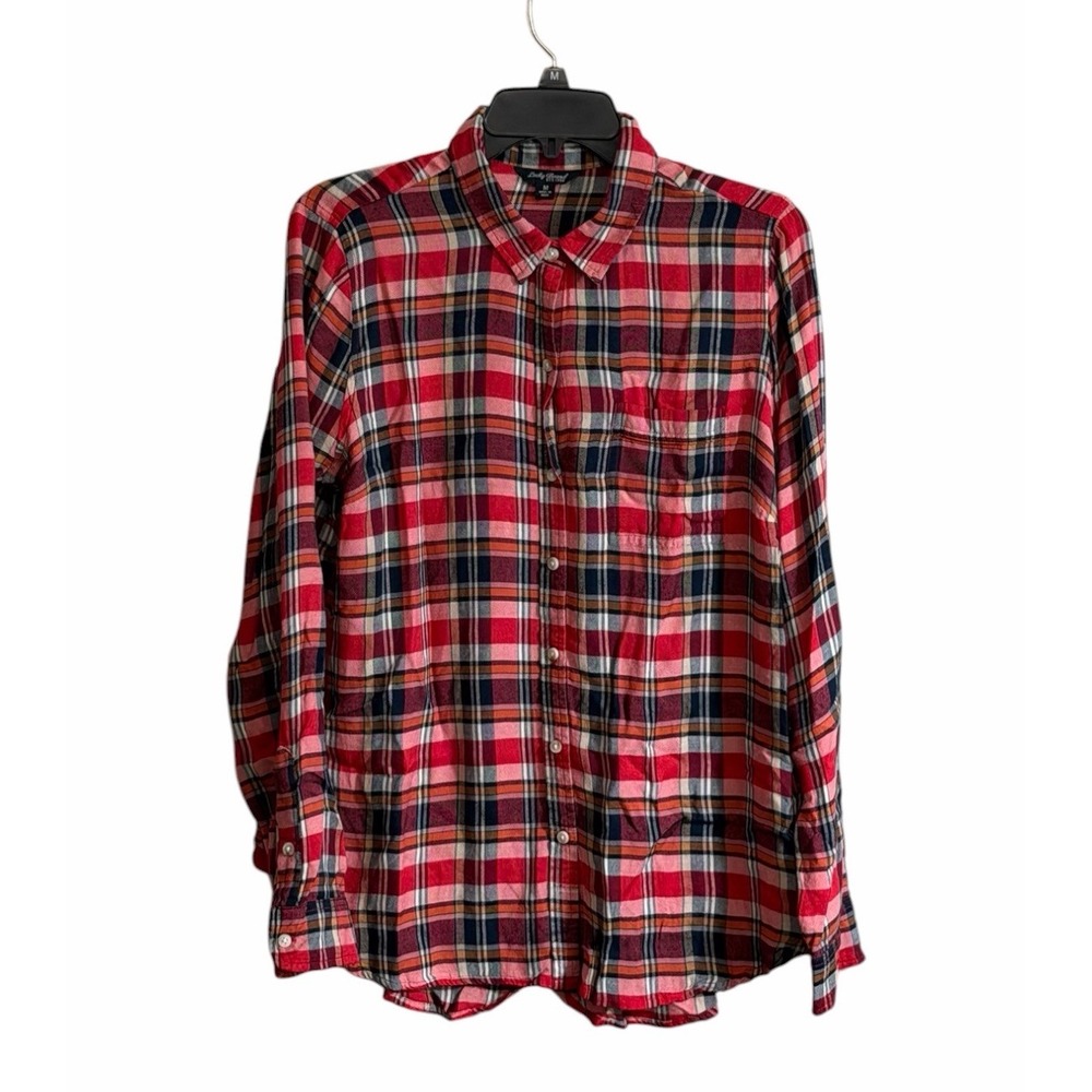 Lucky Brand Womens Med Plaid Long Sleeve Button-Down Shirt Rayon Red & Blue